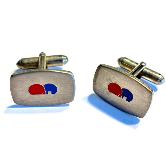 Silver cufflinks with red & blue enamel design unique mid century modernist - Picture 2 of 7